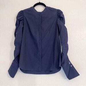 Another Tomorrow Blue Ruffled Blouse with Mandarin Collar small